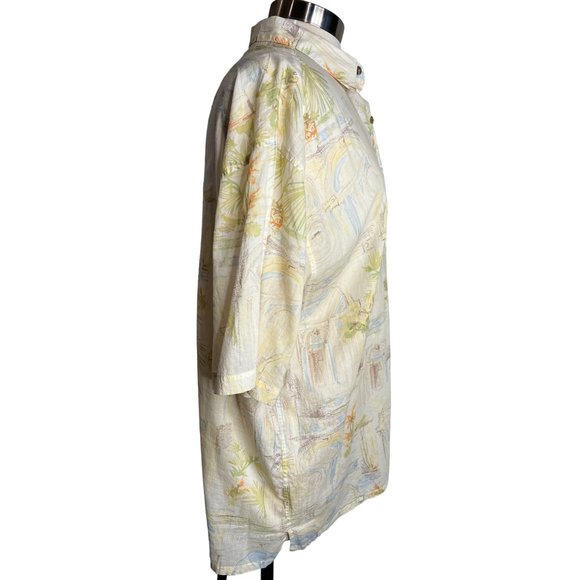 Bamboo Cay Men’s large button front top short sleeve collar Hawaiian print yello - Picture 7 of 12